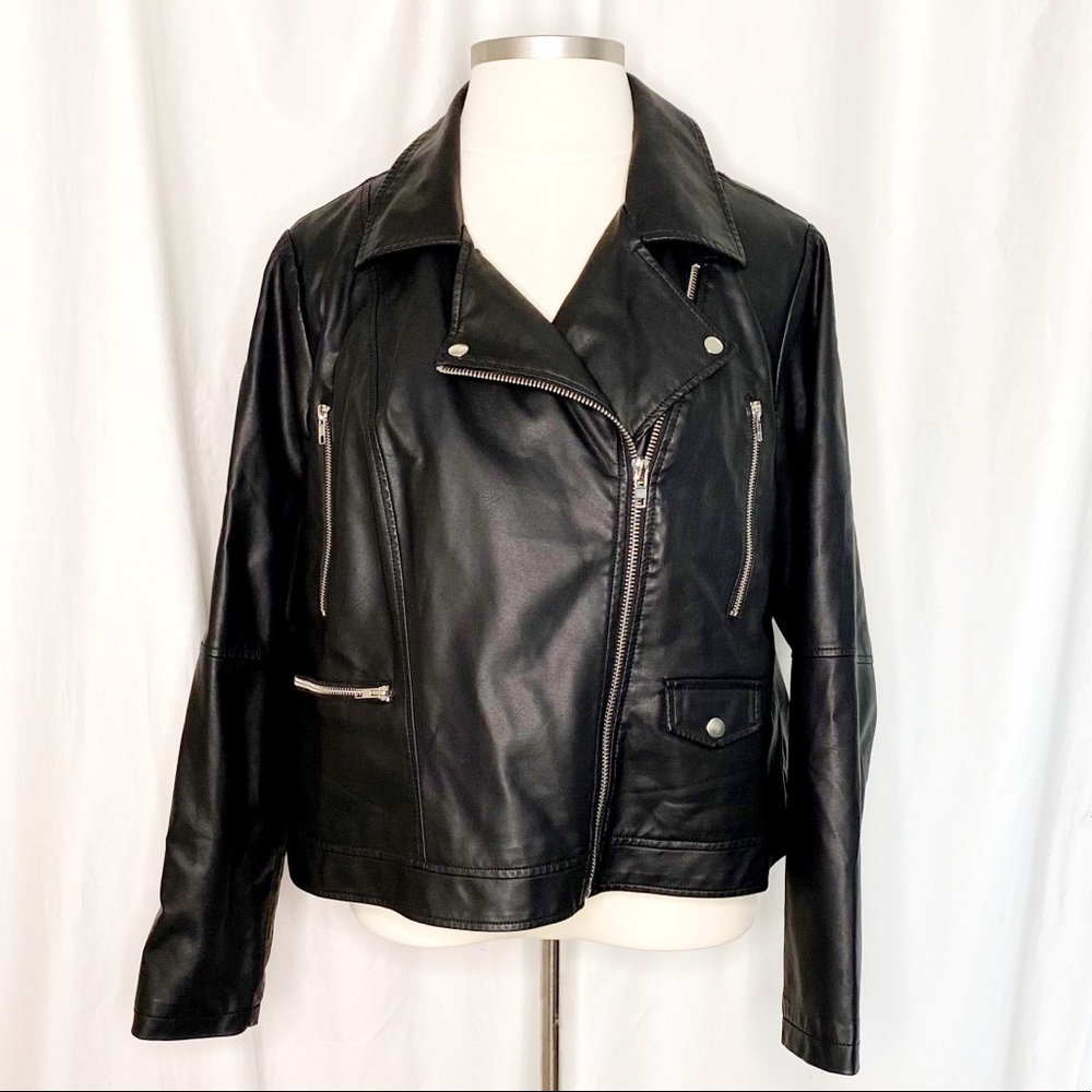 NWOT Lane Bryant Black Faux Leather Moto Jacket 22/24
